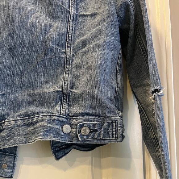 Levi distressed denim jacket w/ Méxican sugar skull/day of the dead patch -XS - Picture 10 of 13